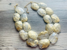 Load image into Gallery viewer, Gold & Crackle Resin chunky statement necklace, big beaded jewelry, gifts for women bib jewelry Multi-Strand metallic clear gold painted