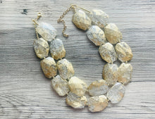 Load image into Gallery viewer, Gold & Crackle Resin chunky statement necklace, big beaded jewelry, gifts for women bib jewelry Multi-Strand metallic clear gold painted
