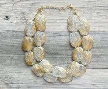 Load image into Gallery viewer, Gold & Crackle Resin chunky statement necklace, big beaded jewelry, gifts for women bib jewelry Multi-Strand metallic clear gold painted