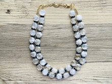 Load image into Gallery viewer, Black & Gold Jewel Statement Necklace, Chunky 2 Strand Jewelry, gold necklace, black white bib beaded necklace thick collar bead metal