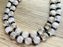 Load image into Gallery viewer, Black & Gold Jewel Statement Necklace, Chunky 2 Strand Jewelry, gold necklace, black white bib beaded necklace thick collar bead metal