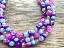 Load image into Gallery viewer, Summer Sunday Chunky Statement Necklace, pink purple blue beaded jewelry, Multi Strand Bib periwinkle Resin Beaded necklace bubblegum