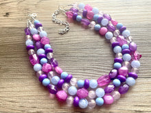 Load image into Gallery viewer, Summer Sunday Chunky Statement Necklace, pink purple blue beaded jewelry, Multi Strand Bib periwinkle Resin Beaded necklace bubblegum