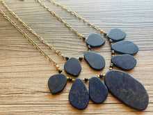Load image into Gallery viewer, Vintage navy blue Beaded double necklace, dragon vein beaded statement necklace, everyday gold chunky layering necklace
