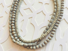 Load image into Gallery viewer, Gray Birch Wood 3 Strand Beaded Necklace, vintage tan Jewelry Chunky statement necklace, big beaded necklace geometric boho dark painted