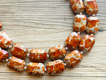 Load image into Gallery viewer, Paint splatter Burnt Orange & Gray Necklace, 2 Strand Statement Jewelry, orange Chunky bib bridesmaid everyday bubble jewelry earrings