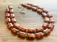 Load image into Gallery viewer, Paint splatter Burnt Orange & Gray Necklace, 2 Strand Statement Jewelry, orange Chunky bib bridesmaid everyday bubble jewelry earrings