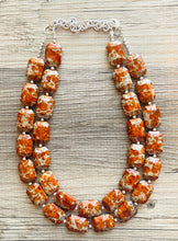 Load image into Gallery viewer, Paint splatter Burnt Orange & Gray Necklace, 2 Strand Statement Jewelry, orange Chunky bib bridesmaid everyday bubble jewelry earrings