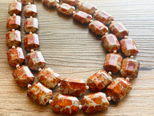 Load image into Gallery viewer, Paint splatter Burnt Orange & Gray Necklace, 2 Strand Statement Jewelry, orange Chunky bib bridesmaid everyday bubble jewelry earrings