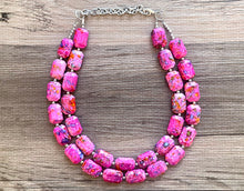 Load image into Gallery viewer, Paint splatter pink Necklace, 2 Strand Statement Jewelry, blue pink Chunky bib bridesmaid everyday bubble jewelry earrings, baby pink