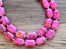 Load image into Gallery viewer, Paint splatter pink Necklace, 2 Strand Statement Jewelry, blue pink Chunky bib bridesmaid everyday bubble jewelry earrings, baby pink
