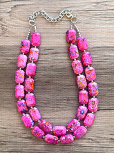 Load image into Gallery viewer, Paint splatter pink Necklace, 2 Strand Statement Jewelry, blue pink Chunky bib bridesmaid everyday bubble jewelry earrings, baby pink