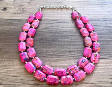 Load image into Gallery viewer, Paint splatter pink Necklace, 2 Strand Statement Jewelry, blue pink Chunky bib bridesmaid everyday bubble jewelry earrings, baby pink