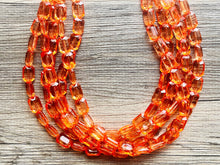 Load image into Gallery viewer, Coral Orange Statement Necklace, 5 multi Strand Beaded Jewelry, Bright Necklace, coral necklace, summer necklace, beaded jewelry earrings