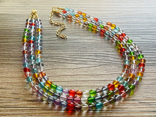 Load image into Gallery viewer, Warm Colors 3 strand Beaded Necklace, Colorful Jewelry, Chunky statement necklace, big beaded necklace, rainbow jewelry, rainbow confetti