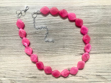 Load image into Gallery viewer, Big Bead pink Necklace, 1 Strand Statement Jewelry, magenta pink Chunky bib bridesmaid, hot pink jewelry, dark pink necklace earring set