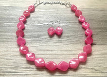 Load image into Gallery viewer, Big Bead pink Necklace, 1 Strand Statement Jewelry, magenta pink Chunky bib bridesmaid, hot pink jewelry, dark pink necklace earring set