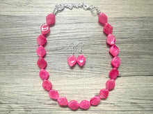 Load image into Gallery viewer, Big Bead pink Necklace, 1 Strand Statement Jewelry, magenta pink Chunky bib bridesmaid, hot pink jewelry, dark pink necklace earring set