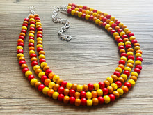 Load image into Gallery viewer, Cobblestone Harvest Chunky Rainbow Beaded Necklace, 3 Strand Colorful Jewelry statement necklace, wood big beaded necklace yellow red orange