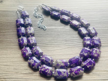 Load image into Gallery viewer, Paint splatter Purple & Gray Necklace, 2 Strand Statement Jewelry, purple Chunky bib bridesmaid everyday bubble jewelry earrings