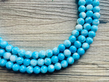 Load image into Gallery viewer, Perfect Summer Necklace, beaded Jewelry, chunky aqua blue and white teal 3 layer statement OOAK bib necklace, glass necklace set