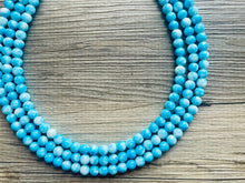 Load image into Gallery viewer, Perfect Summer Necklace, beaded Jewelry, chunky aqua blue and white teal 3 layer statement OOAK bib necklace, glass necklace set