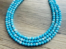 Load image into Gallery viewer, Perfect Summer Necklace, beaded Jewelry, chunky aqua blue and white teal 3 layer statement OOAK bib necklace, glass necklace set