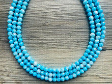 Load image into Gallery viewer, Perfect Summer Necklace, beaded Jewelry, chunky aqua blue and white teal 3 layer statement OOAK bib necklace, glass necklace set