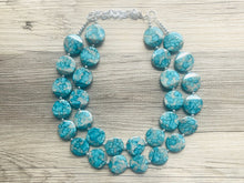Load image into Gallery viewer, Blusey Beach Statement Necklace, Jewel tone Beaded Necklace, Chunky bib necklace, gray necklace, blue jewelry bridesmaid necklace