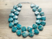 Load image into Gallery viewer, Blusey Beach Statement Necklace, Jewel tone Beaded Necklace, Chunky bib necklace, gray necklace, blue jewelry bridesmaid necklace