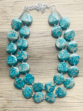 Load image into Gallery viewer, Blusey Beach Statement Necklace, Jewel tone Beaded Necklace, Chunky bib necklace, gray necklace, blue jewelry bridesmaid necklace