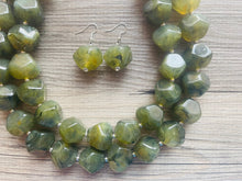 Load image into Gallery viewer, Army Green Chunky Statement Necklace, Big beaded jewelry, Double Strand Statement Necklace, Bib necklace, green bridesmaid wedding camo