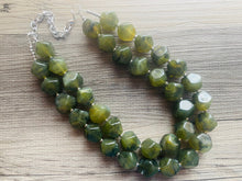 Load image into Gallery viewer, Army Green Chunky Statement Necklace, Big beaded jewelry, Double Strand Statement Necklace, Bib necklace, green bridesmaid wedding camo