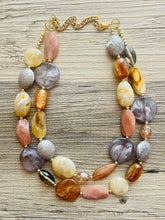 Load image into Gallery viewer, Coffee Shop Gold Statement Necklace, multi strand jewelry, big beaded chunky statement necklace, rosegold cream brown neutral champagne