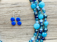 Load image into Gallery viewer, Skinny Dip! Blue Beaded Statement jewelry, Chunky Beaded Necklace, navy blue Jewelry Necklace, beaded aqua turquoise royal Geometric
