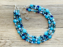 Load image into Gallery viewer, Skinny Dip! Blue Beaded Statement jewelry, Chunky Beaded Necklace, navy blue Jewelry Necklace, beaded aqua turquoise royal Geometric