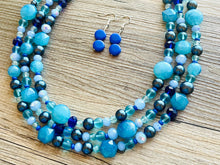 Load image into Gallery viewer, Skinny Dip! Blue Beaded Statement jewelry, Chunky Beaded Necklace, navy blue Jewelry Necklace, beaded aqua turquoise royal Geometric