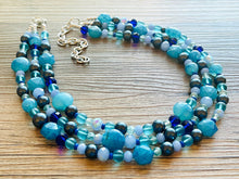 Load image into Gallery viewer, Skinny Dip! Blue Beaded Statement jewelry, Chunky Beaded Necklace, navy blue Jewelry Necklace, beaded aqua turquoise royal Geometric