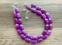 Load image into Gallery viewer, Paint splatter pink Necklace, 2 Strand Statement Jewelry, Purple Chunky bib bridesmaid everyday bubble jewelry earrings, yellow geometric