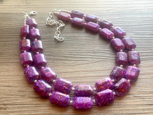 Load image into Gallery viewer, Paint splatter pink Necklace, 2 Strand Statement Jewelry, Purple Chunky bib bridesmaid everyday bubble jewelry earrings, yellow geometric