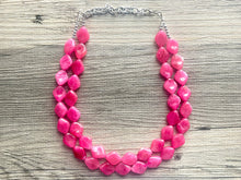 Load image into Gallery viewer, Big Bead pink Necklace, 2 Strand Statement Jewelry, magenta pink Chunky bib bridesmaid, hot pink jewelry, dark pink necklace earring set
