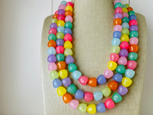 Load image into Gallery viewer, Summer Gumdrops Rainbow Statement Necklace, colorful chunky jewelry, multi strand pride chunky beaded necklace, bubble necklace