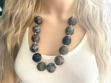 Load image into Gallery viewer, Metallic silver gold & gunmetal Jewelry, Mixed Metal Jewelry, silver Jewelry, metal single strand chunky statement beaded jewels, bubble