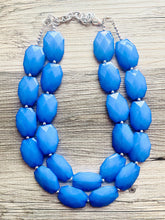Load image into Gallery viewer, Denim Blue Necklace, Double strand bright dark jewelry, big beaded chunky statement necklace, blue bridesmaid jewelry bib layering bead
