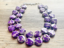 Load image into Gallery viewer, Paint splatter Purple & Gray Necklace, 2 Strand Statement Jewelry, purple Chunky bib bridesmaid everyday bubble jewelry earrings