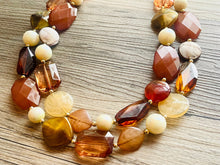 Load image into Gallery viewer, Brown Butter Gold chunky necklace, brown beaded jewelry, resin beaded Mocha necklace, brown beaded necklace, cinnamon necklace