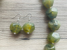 Load image into Gallery viewer, Army Green Chunky Statement Necklace, Big beaded jewelry, Double Strand Statement Necklace, Bib necklace, green bridesmaid wedding camo