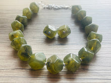 Load image into Gallery viewer, Army Green Chunky Statement Necklace, Big beaded jewelry, Double Strand Statement Necklace, Bib necklace, green bridesmaid wedding camo