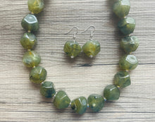 Load image into Gallery viewer, Army Green Chunky Statement Necklace, Big beaded jewelry, Double Strand Statement Necklace, Bib necklace, green bridesmaid wedding camo