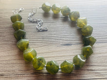 Load image into Gallery viewer, Army Green Chunky Statement Necklace, Big beaded jewelry, Double Strand Statement Necklace, Bib necklace, green bridesmaid wedding camo